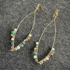 Elegant Gold and Blue Beaded Earrings